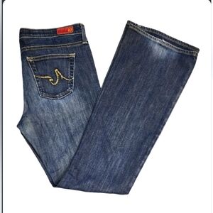 Anthropologie AG The Angel mid-rise dark wash boot cut jeans, size 32R